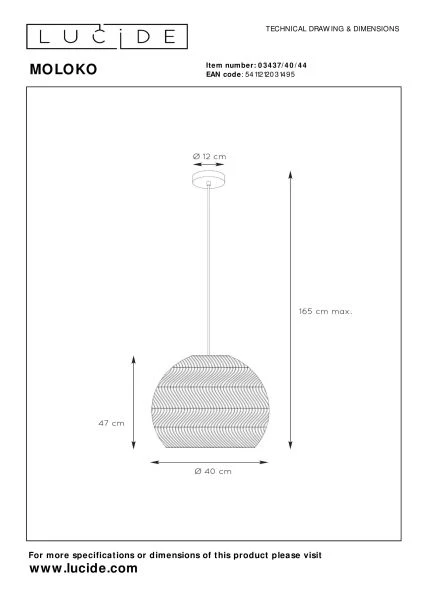 Lucide MOLOKO - Hanglamp - Ø 40 cm - 1xE27 - Okergeel - technisch